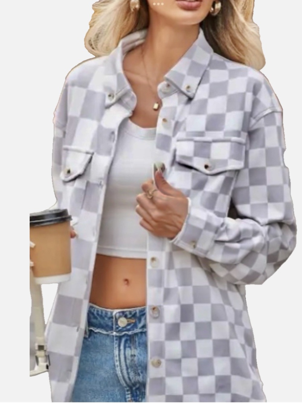 Checkered Color block womens Shacket by Astylish relaxed oversized Size XL